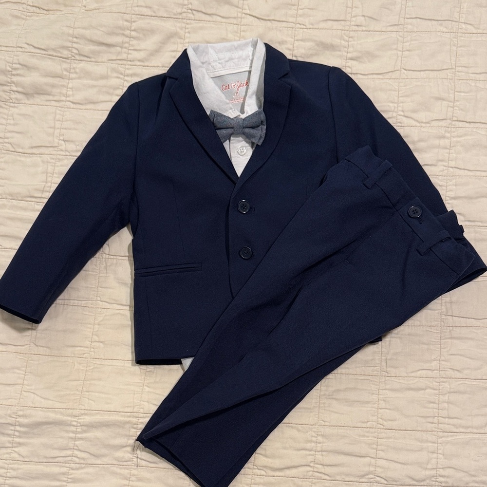 2T Suit Bundle Navy Blue Boys Button-Down Suit Jacket & Pants